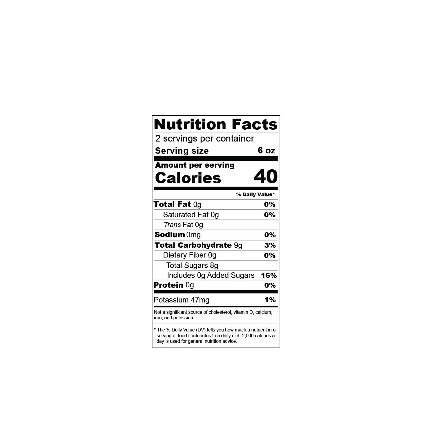 Apple Cinnamon Crumble 12oz nutrition facts label showing calories, fat, carbs, sugars, protein, potassium.