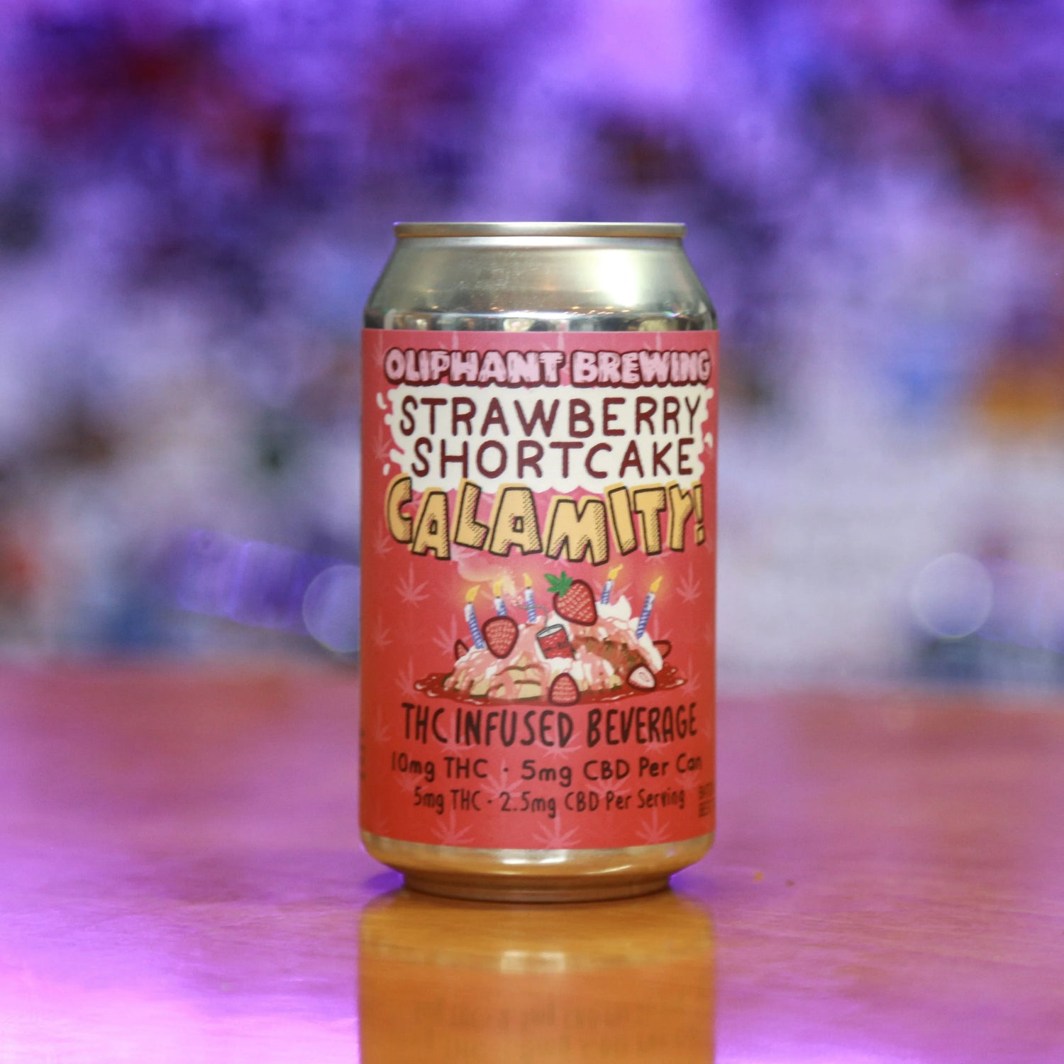 Oliphant Brewing Strawberry Shortcake Calamity THC infused beverage can on table