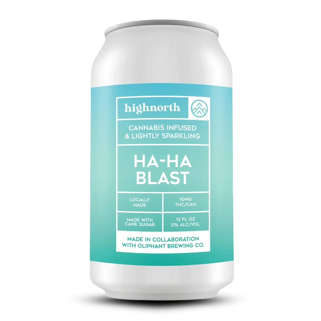Highnorth Ha-Ha Blast cannabis infused sparkling drink can, THC beverage by Oliphant Brewing
