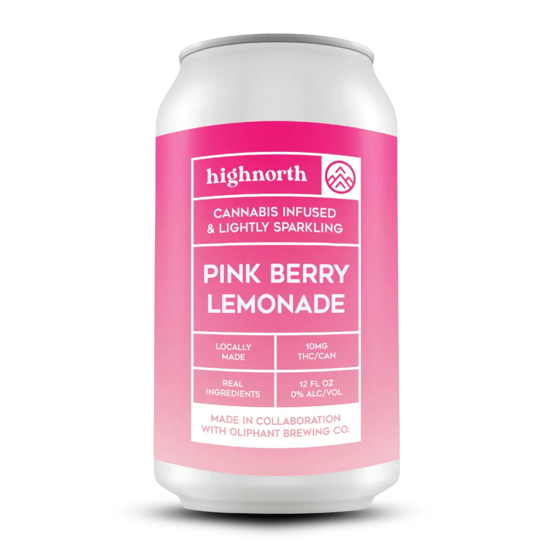 Highnorth Pink Berry Lemonade can, cannabis infused sparkling drink, Oliphant Brewing co-collab