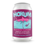 Hokum Blackberry Raspberry sparkling adaptogen and electrolyte beverage can with pink shark design
