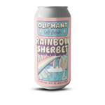 Oliphant Soft Drinks Rainbow Sherbet can with pastel rainbow, waterfall, and playful font