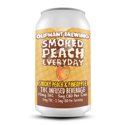 Oliphant Brewing Smoked Peach Everyday THC infused beverage can, smoky peach and pineapple flavor