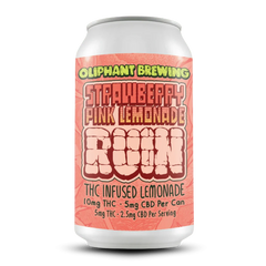 Oliphant Brewing Strawberry Pink Lemonade Ruin THC infused lemonade can with bold label design