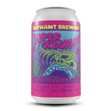 Oliphant Brewing Super Kushy THC seltzer can with colorful monster art and berry flavors